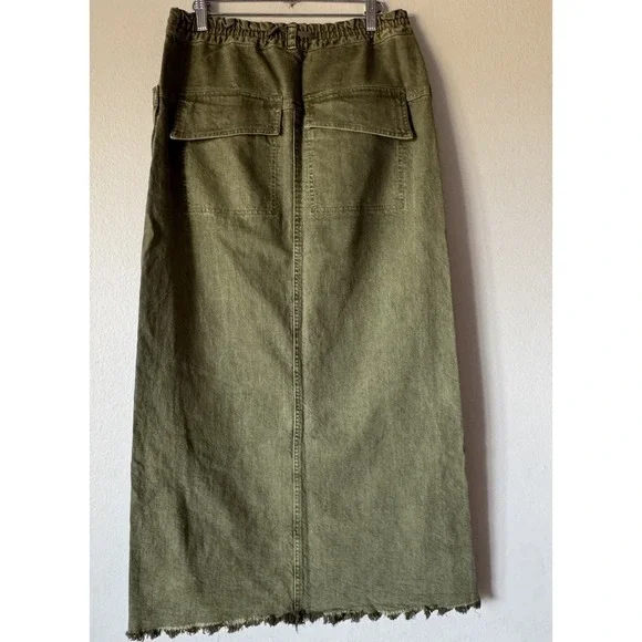 Free People Size XS Woke Up Like This Maxi Denim Skirt Slit Moss Green Boho - Picture 3 of 8